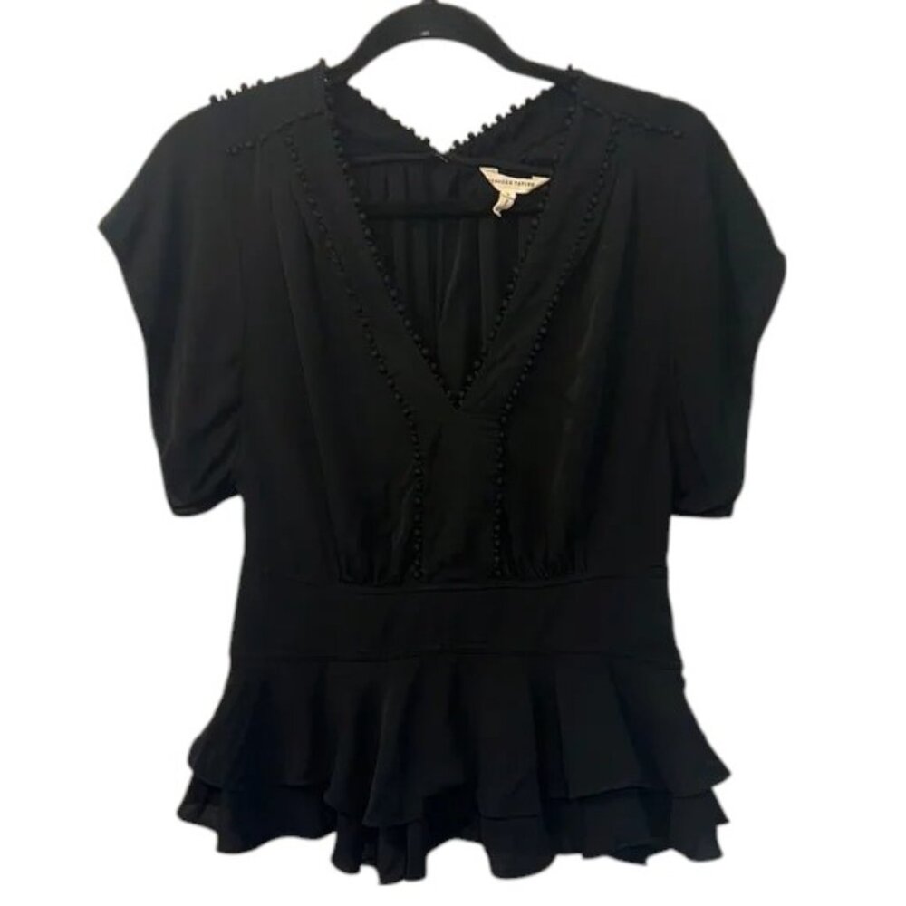Rebecca Taylor 100% Silk Black Flutter Sleeve Blouse, Size 2